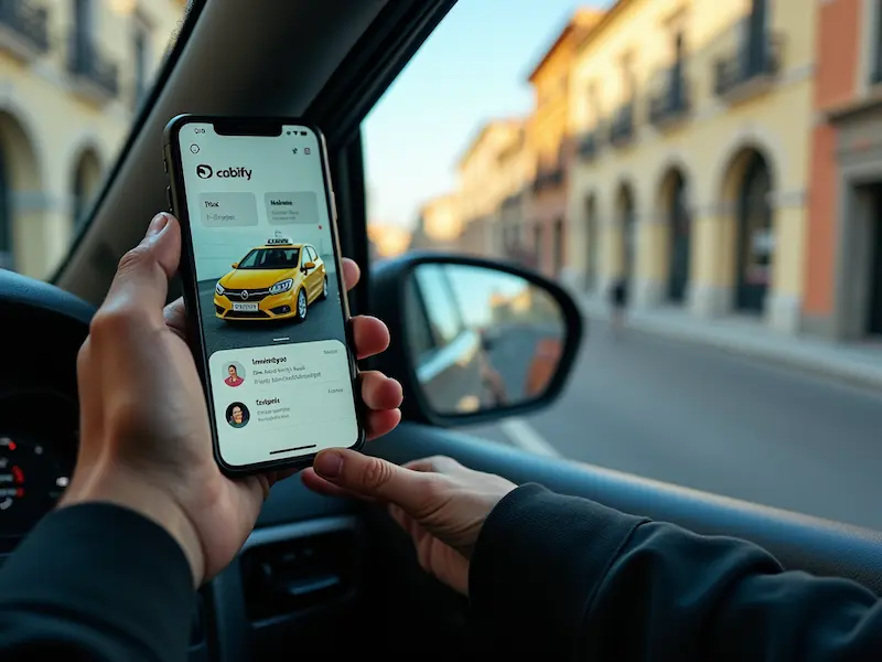 Conductor sosteniendo un teléfono móvil con la aplicación de transporte Cabify activa, destacando la importancia del control judicial en el arbitraje sobre normas de competencia.