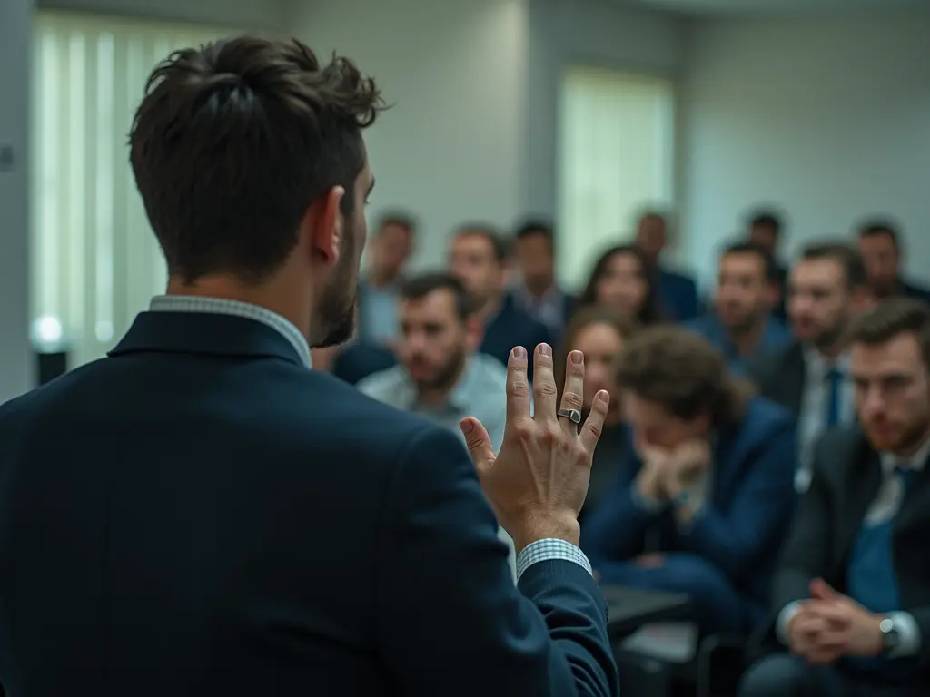 Fotografía de un entorno laboral donde un líder empresarial se dirige a su equipo, subrayando la relevancia de los protocolos antiacoso y las obligaciones empresariales para prevenir situaciones de acoso laboral y proteger los derechos fundamentales de los empleados.